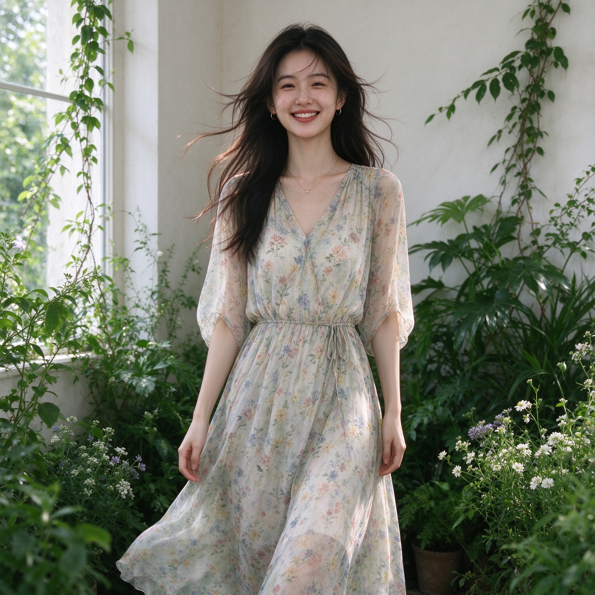 伊人主播阿盏的花裙子真人摄影